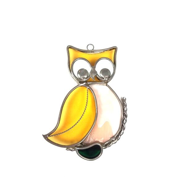 Vintage Other - Vintage Owl Stained Glass Hanging Window Decor